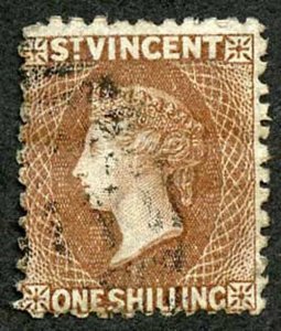 St Vincent SG14 1/- Brown No Wmk Rough Perf 11 to 12.5 fine used