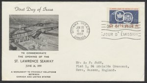 1959 #387 St Lawrence Seaway FDC Uncommon Cachet Ottawa