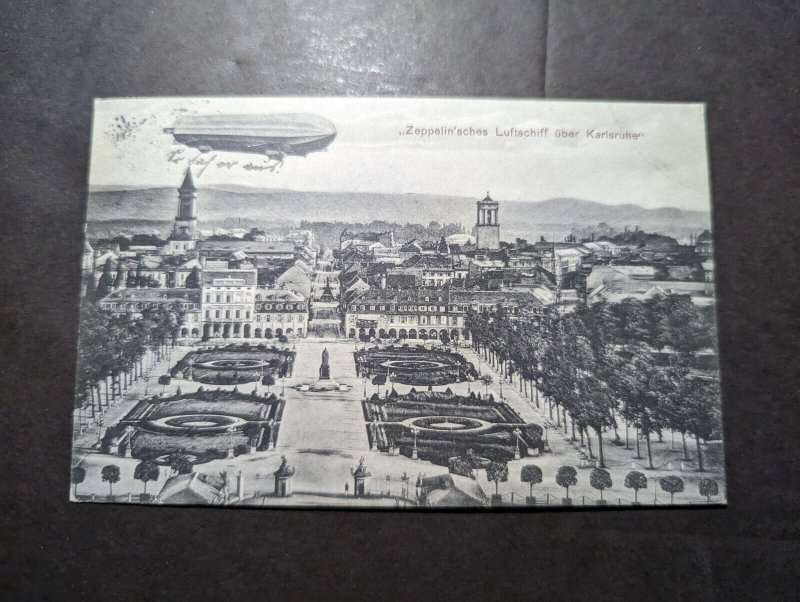 1909 Germany Early Zeppelin Postcard Cover Karlsruhe
