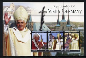 SPECIAL GRENADA POPE BENEDICT XVI VISITS GERMANY  IMPERF SET OF SHEETS  MINT NH