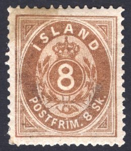 Iceland 1873 8sk Brown Numeral Wmk Crown P 14x13.5 Scott 3 MH Cat $325