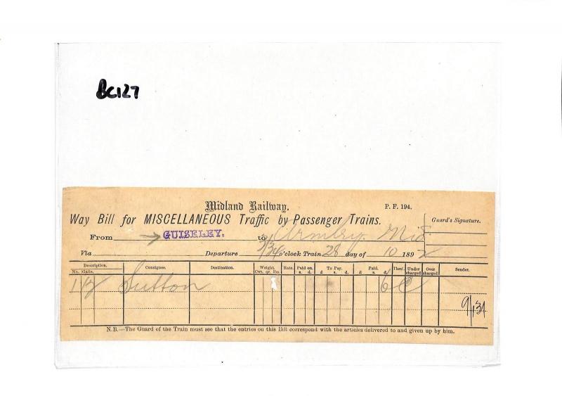 BC127 GB YORKS 1892 Superb Fancy *GUISELEY* Station Mid Railway Parcel Way Bill