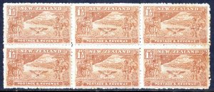 NEW ZEALAND — SCOTT 101 (SG 275b)— 1907 1½d BOER WAR WMK 63— MNH BLK/6— SCV $210