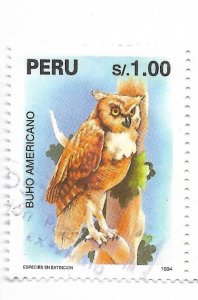 PERU 1995 ENDANGERED ANIMALS FAUNA OWL USED SCOTT 1109 MI 1544 USED