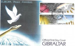 1995    GIBRALTAR  -  EUROPA  -  PEACE AND FREEDOM  - FIRST DAY COVER