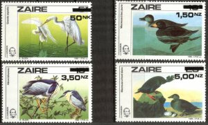 Zaire 1994 Birds J.J. Audubon Overprint on set 1985 new values Set 4 MNH