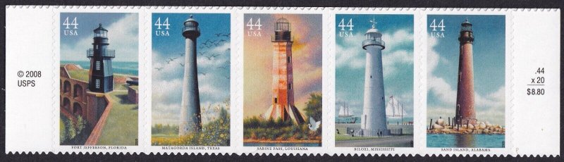 Scott #4413a (4410-13) Gulf Coast Lighthouses Block of 5 Stamps - MNH Jeff 1st