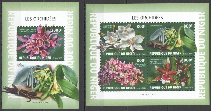 HM1830 2018 NIGER ORCHIDS FLORA FLOWERS #6115-8+BL925 MNH