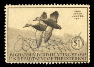 United States, Duck Hunting #RW7 Cat$50, 1940 $1 Black Mallards, used