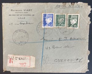 1943 Lille France Commercial WW2 Cover To Occupied Guernsey Channel Island