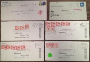 1970's LOT/5 POSTAGE DUE Covers, With Handstamps & Stamps, MERRIMAC SAVINGS BANK