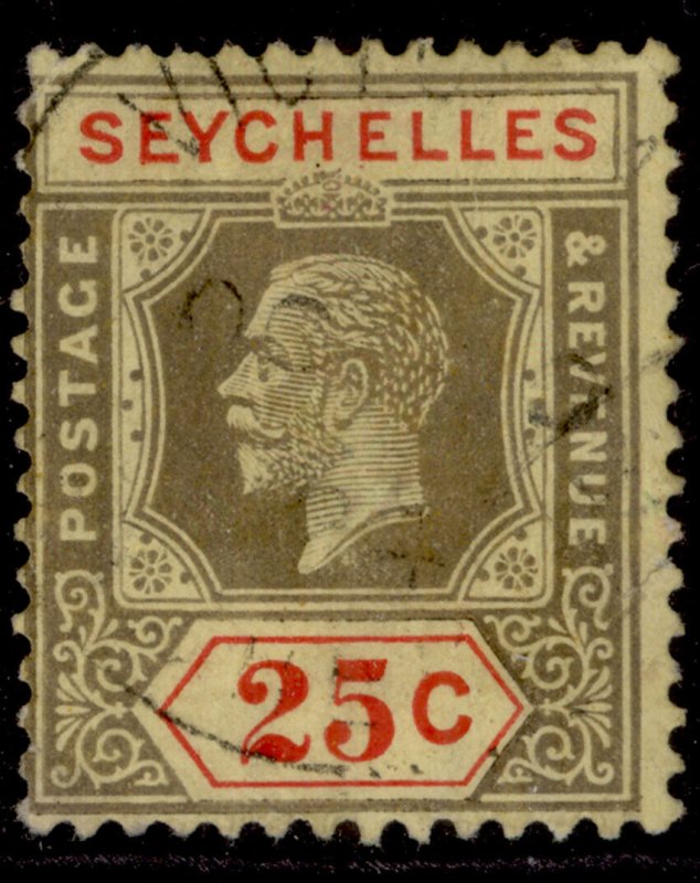 SEYCHELLES GV SG89b, 25c black & red/pale yellow, FINE USED. Cat £21. DIE II