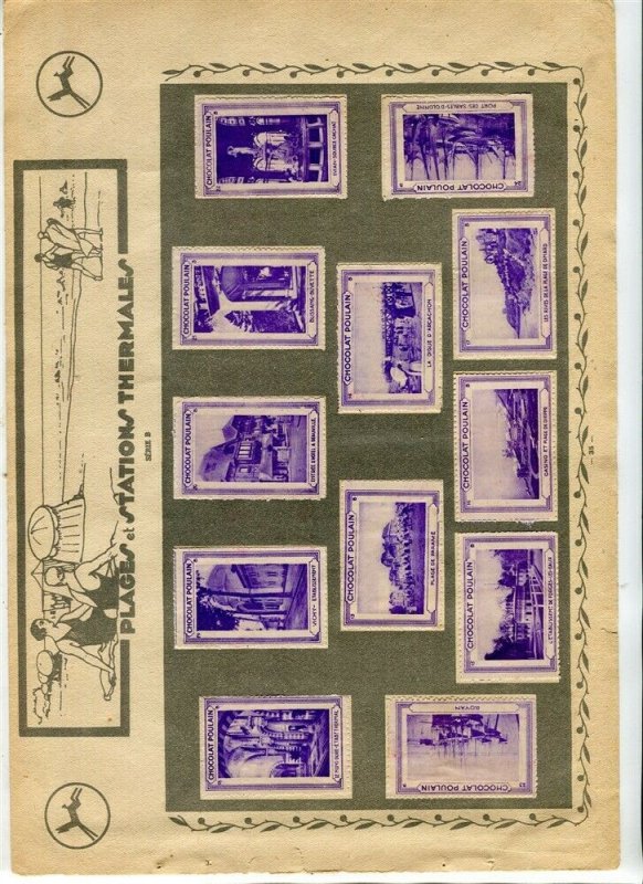 FRENCH Early 1900s CHOCOLAT POULAIN pictorial stamps stuck on double page 