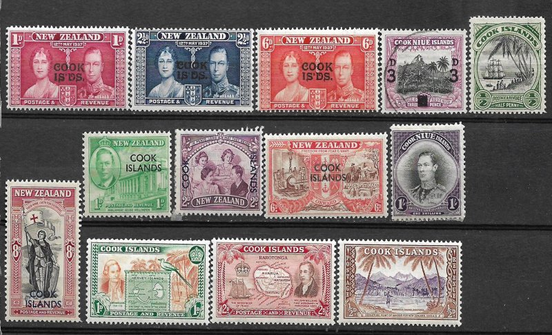 COLLECTION LOT #456 COOK ISLANDS 13 STAMPS MH/USED 1937+