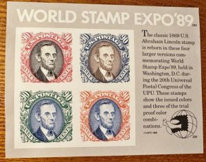 US# 2433 World Stamp Expo 89, Souvenir Sheet 4 90c Lincoln stamps Mint NH