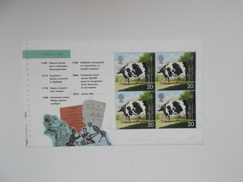 1999 SG 2080a  Cows Vaccinating Child Prestige Booklet Pane World Changers DX23 