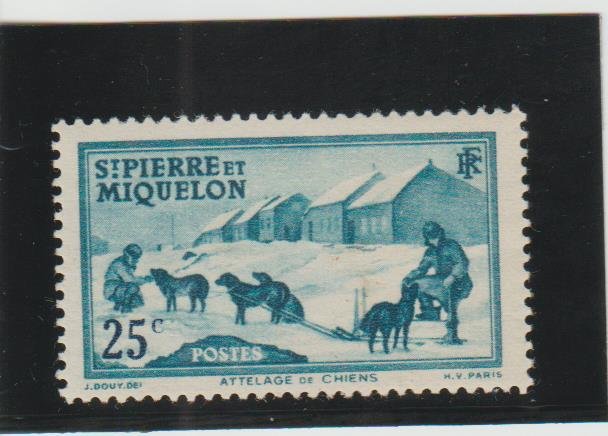 St. Pierre & Miquelon  Scott#  179  MH  (1938 Dog Team)