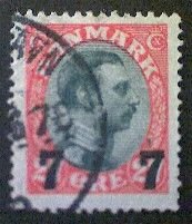 Denmark (Danmark), Scott #182, used (o), 1926, King Christian X, 7ø on 27ø