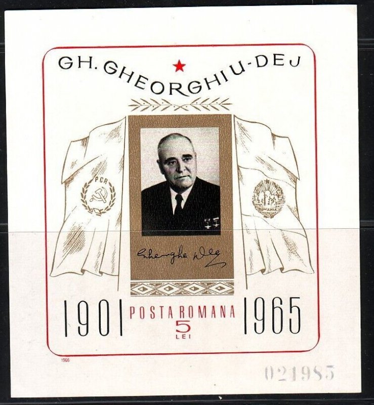ROMANIA Sc 1822a NH SOUVENIR SHEET OF 1966 - PRESIDENT GHEORGHIU-DEJ