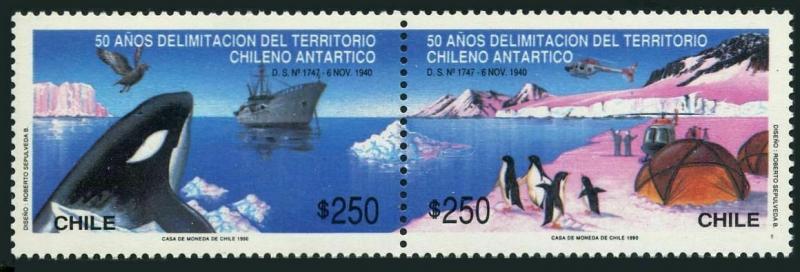 Chile 933-934,934a sheet,MNH. Antarctic,1990.Penguins,Whale,Bird,Helicopter,Ship