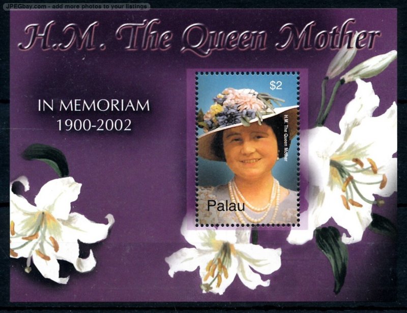 [121037] Palau 2002 Royalty Queen Mother memoriam Souvenir sheet MNH