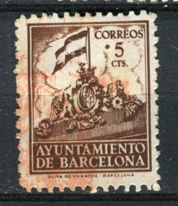 SPAIN 1930s early CIVIL WAR issue used Hinged Pictorial stamp Barcelona