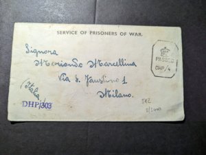 1943 India Prisoner of War POW Folded Cover Bombay GPO to Milan Italy