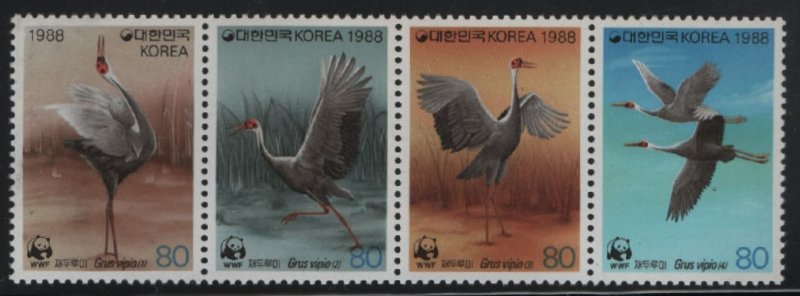 Korea South 1988 MNH Sc 1508 80w White-naped crane WWF Strip of 4