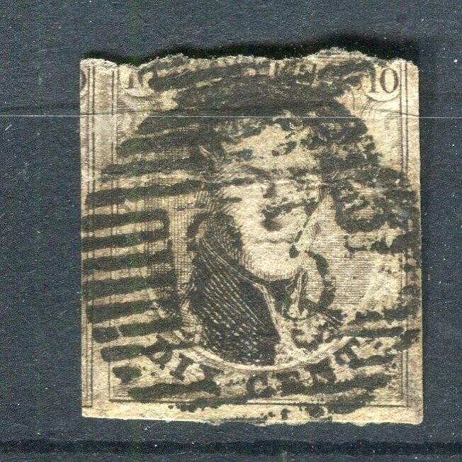 BELGIUM; 1850s classic Leopold Imperf issue used Shade of 10c. value Postmark