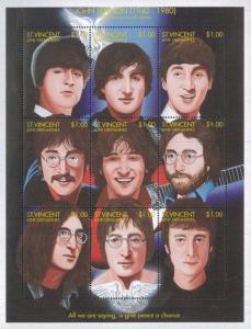 JOHN LENNON 100th Anniversary of Cinema Sheet of 9 MNH - St.Vincent E75