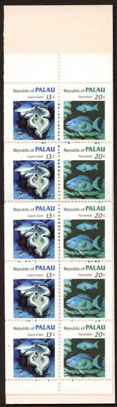 Palau, SC # 13b Marine Life - Giant Clam, Parrot Fish. Complete Booklet . MNH