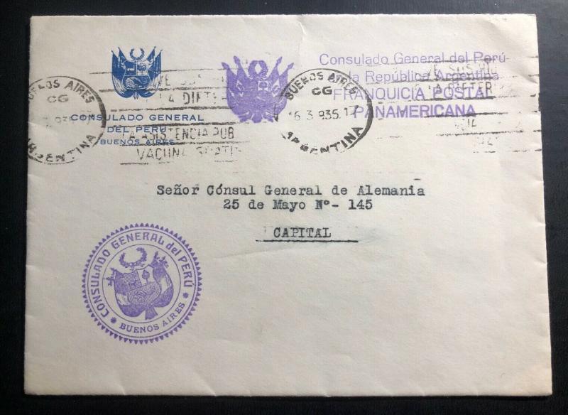 1935 Buenos Aires Argentina Diplomatic PERU Consulate Cover To German Embassy