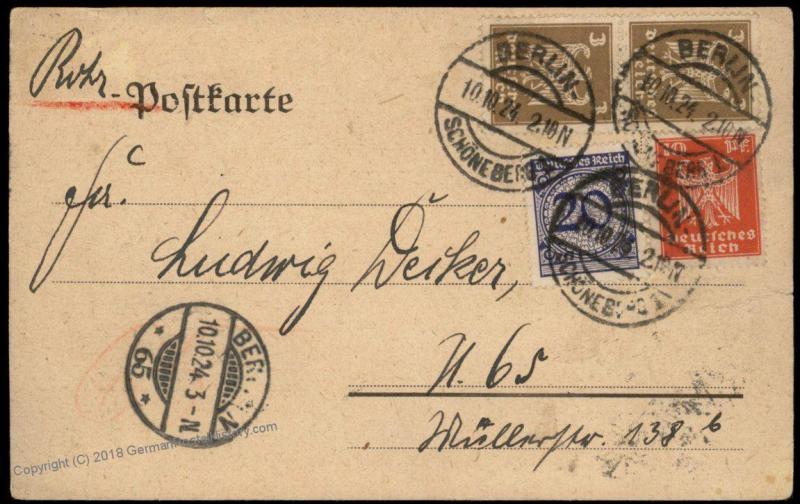 Germany 1924 Weimar Berlin Rohrpost Pneumatic Mail Cover 82921
