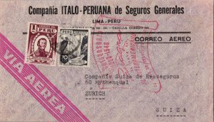 Peru 70c Highway and Railroad Passing and 1S Luzuriaga 1948 Lima, Peru Airmai...