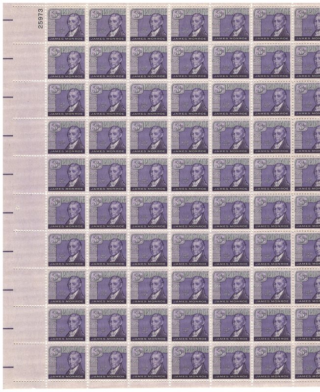 #1105 – 1958 3¢ James Monroe – MNH OG Sheet