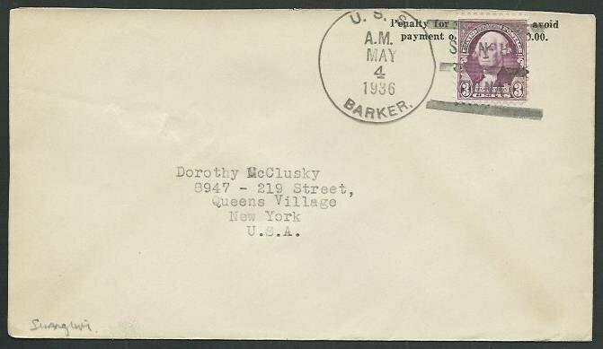 USA CHINA 1936 cover with cancel USS BARKER / SHANGHAI CHINA ..............61137