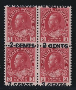 Canada Sc #139i (1926) 2c on 3c carmine Shifted Surcharge Block Mint VF NH