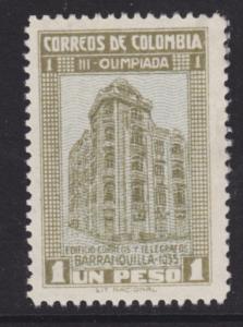Colombia Sc 433 MNH. 1935 1p drab & blue National Olympics, fresh, well centered