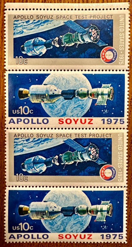 US 1570a Apollo Soyuz block of 4 (2 pairs) 1975 10c Mint NH