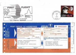 US 1987 $10.75 EXPRESS MAIL FIRST FLIGHT LOS ANGELES TO THE POSTMASTER GENERAL