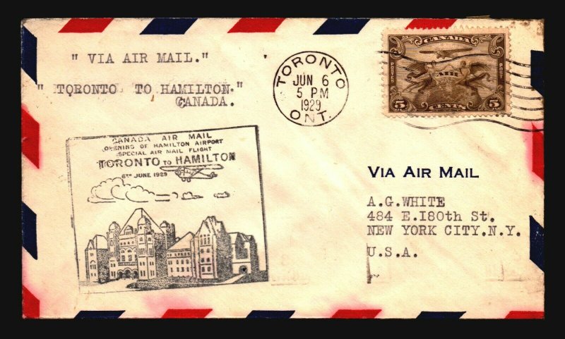 Canada 1929 FFC - Toronto to hamilton - Z16699