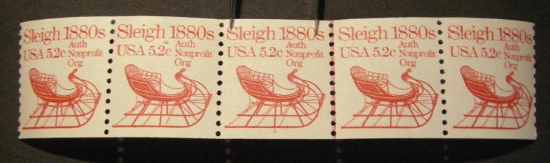 Scott 1900, 5.2 cent Sleigh, PNC5 #1, MNH Transportation Coil Beauty