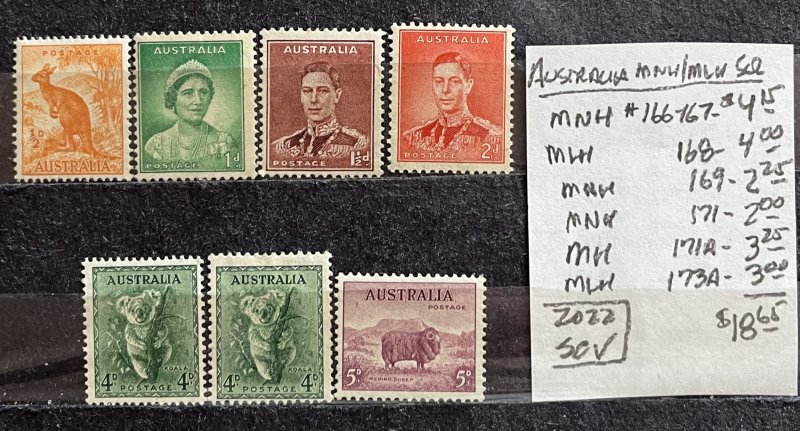 Australia MNH/MLH Selection #166//173a-  SCV=#18.65