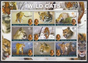 Somalia, 2002 Cinderella issue. Wild Cats on a sheet of 9. Scout Shown.