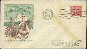 US FDC #736 Planty #100 Ioor Cachet Saint Mary's City, MD