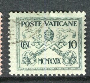 VATICAN; 1929 early Pope Pius XI issue fine used hinged 10c. value