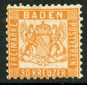 Germany States 1862 Baden 30 Kr Orange Scott #25 Mint G430