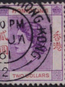 ​HONG KONG-1954 SC#196- 68 YEARS OLD-QUEEN ELIZABETH II $2-FANCY CANCEL VF
