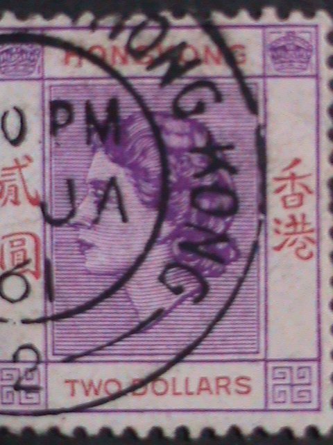 ​HONG KONG-1954 SC#196- 68 YEARS OLD-QUEEN ELIZABETH II $2-FANCY CANCEL VF