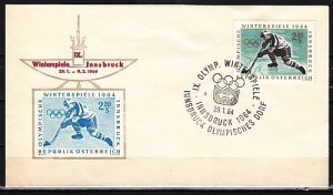 Austria, Scott cat. 715 ONLY. Ice Hockey value on a First day cover.